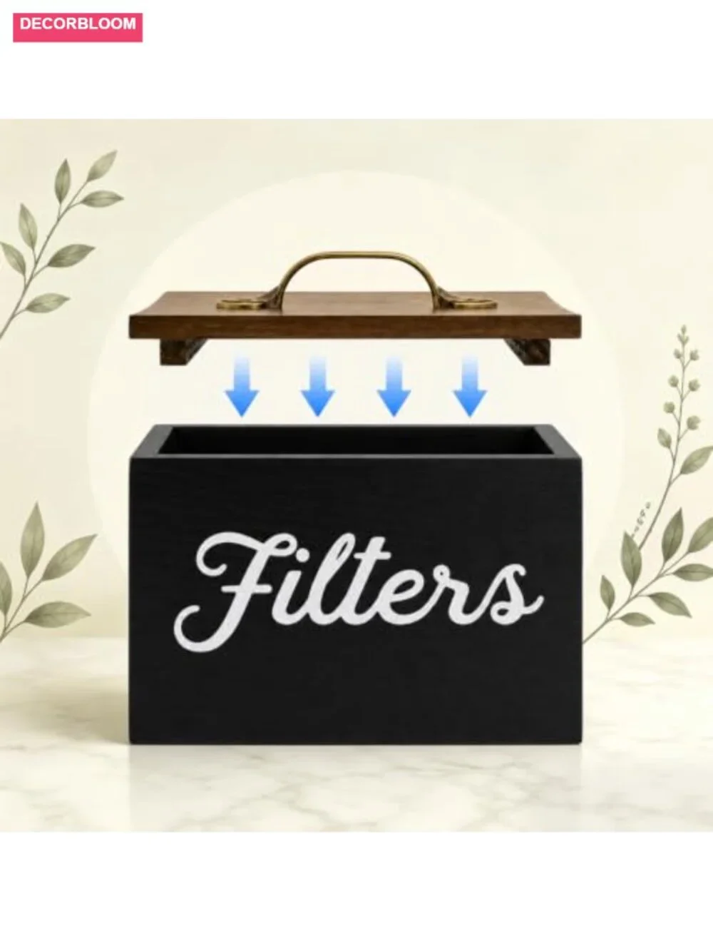 Wooden Coffee Filters Holder with Lid and Rustic Handle